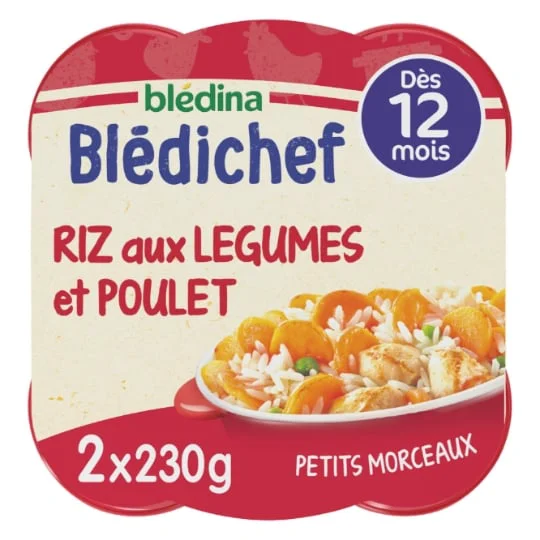 Plat bébé dès 12 mois riz aux légumes et poulet