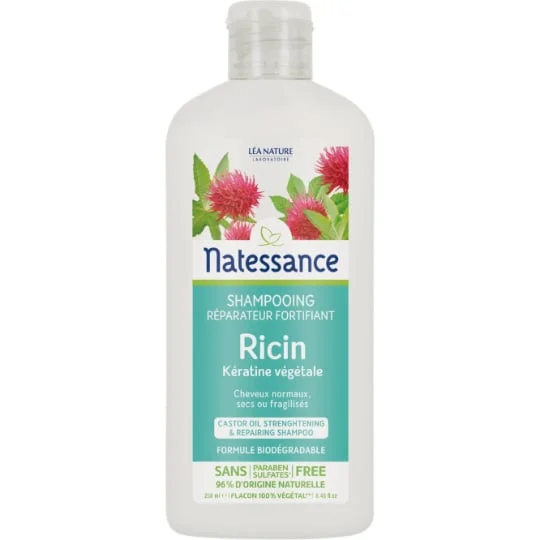 Shampooing réparateur pour cheveux normaux, secs et fragilisés à l'huile de ricin et kératine végétale
