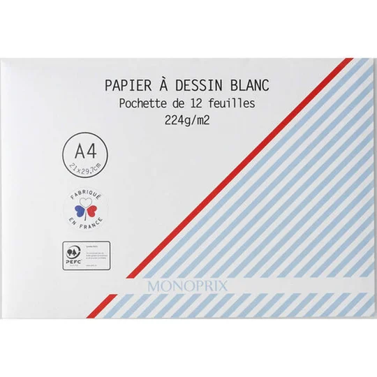 Monoprix pochette à dessin blanc 12 feuilles A4