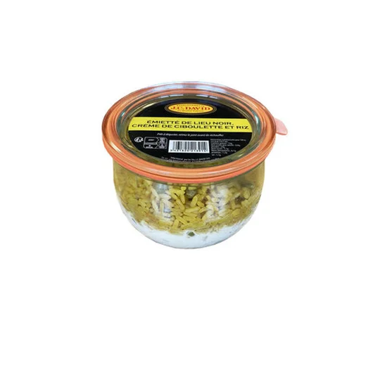Émietté de lieu noir crème de ciboulette et riz