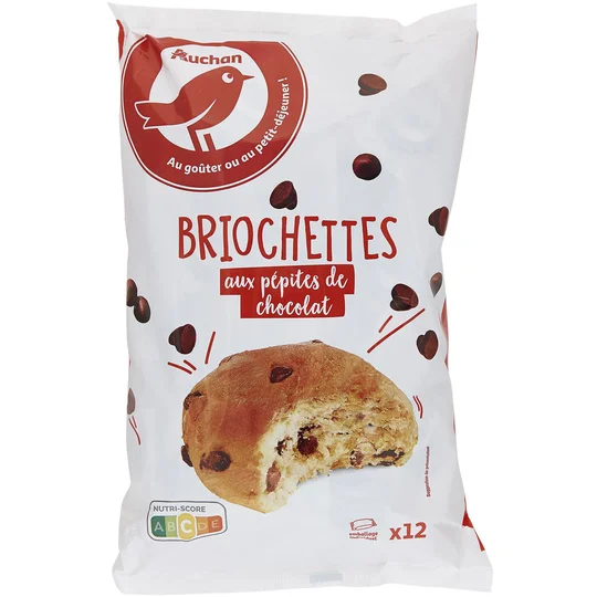 Briochettes aux pépites de chocolat noir en sachet individuel