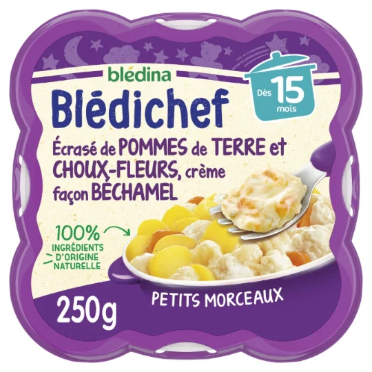 Plat bébé dès 15 mois écrasé de pommes de terre et choux-fleurs crème façon béchamel