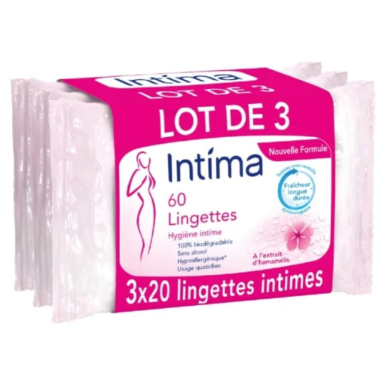 Lingettes Hygiène intime Fraîcheur longue durée - 3x20
