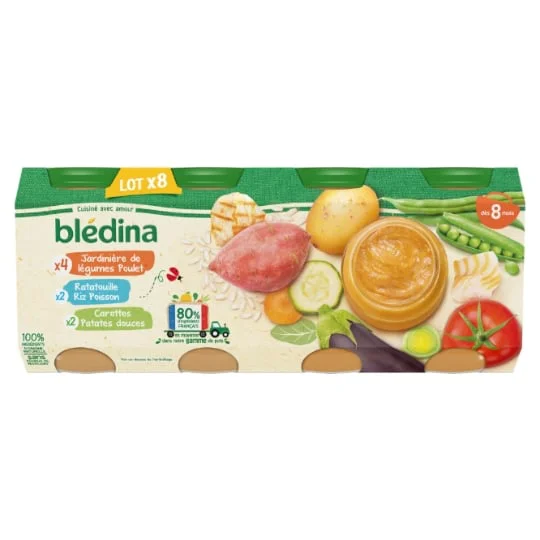 Petit pot bébé dès 8 mois jardinière de légumes poulet, ratatouille riz poisson et carottes patates douces