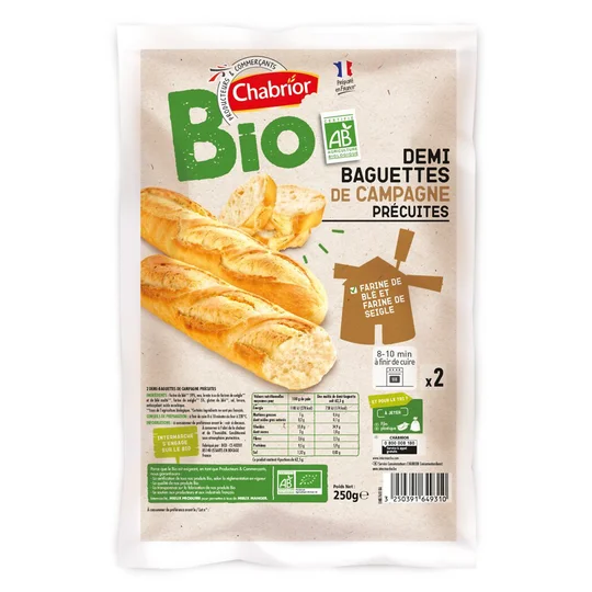 Demi-baguettes de campagne précuites BIO