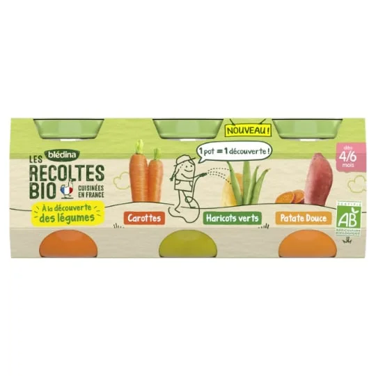 Petit pot bébé carottes, haricot vert et patate douce - dès 4-6 mois
