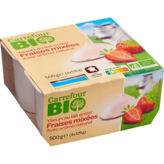 Yaourt lait entier fraise mixées bio