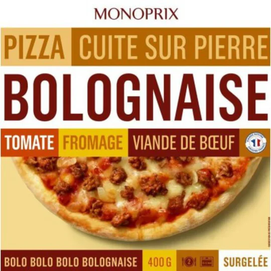 Pizza à la bolognaise cuite sur pierre, surgelés