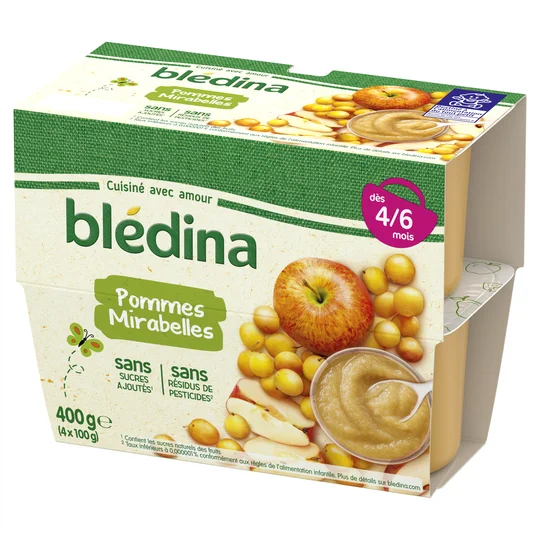 Purée de fruits bébé pommes mirabelles dès 4-6 mois
