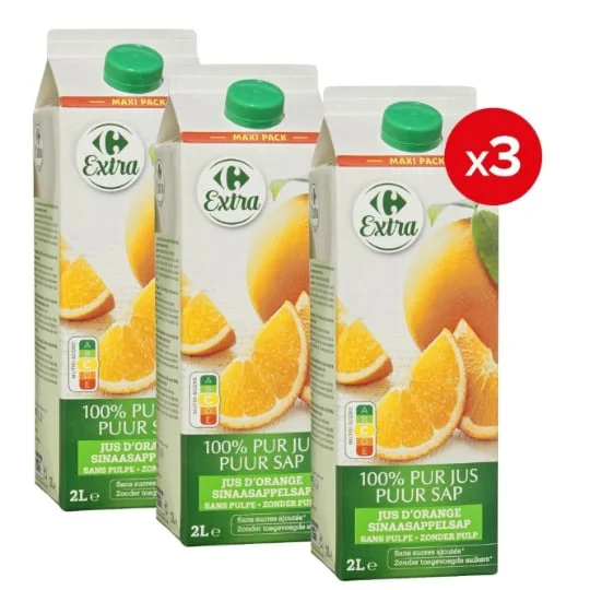 Jus d'orange 100% pur jus sans pulpe