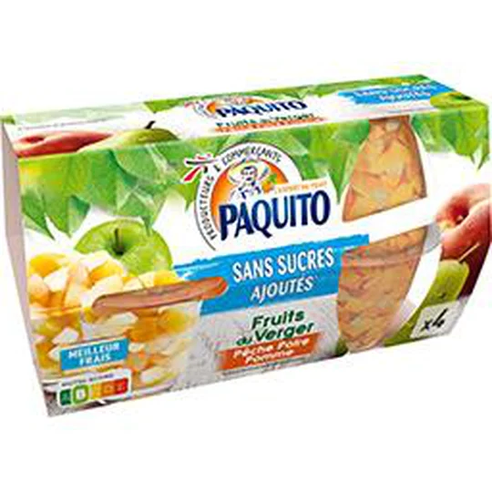 Fruits du verger pêche poire pomme sans sucres ajoutés