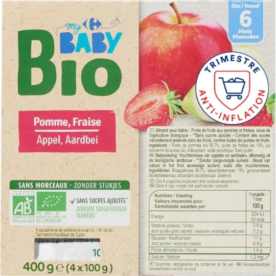 Desserts bébé bio pomme fraise dès 6 mois