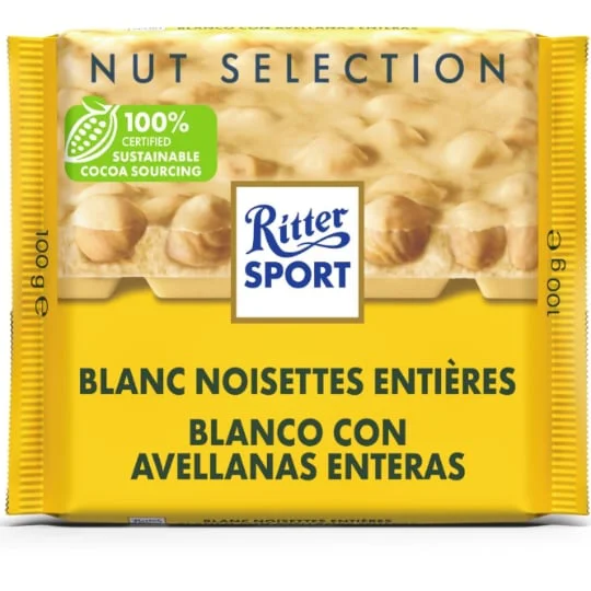 Tablette de chocolat blanc noisettes entières