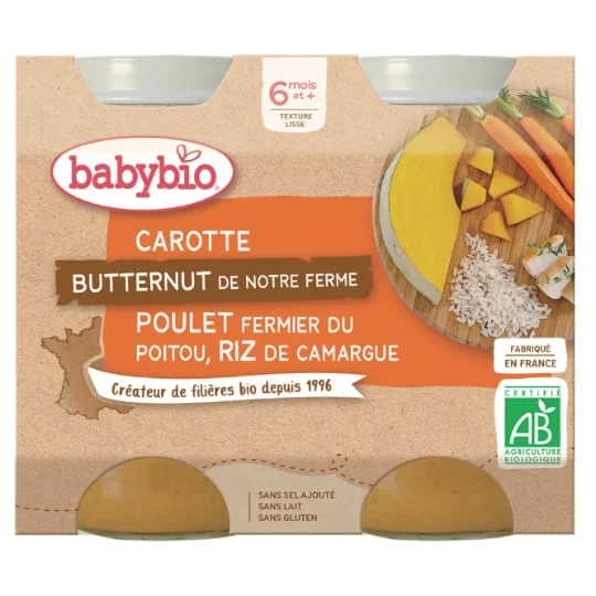 Petit pot bébé dès 6 mois, carotte courge poulet