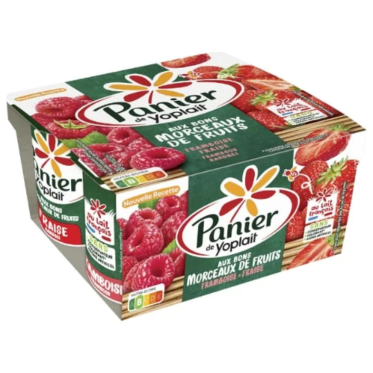 Yaourt framboise fraise aux morceaux de fruits