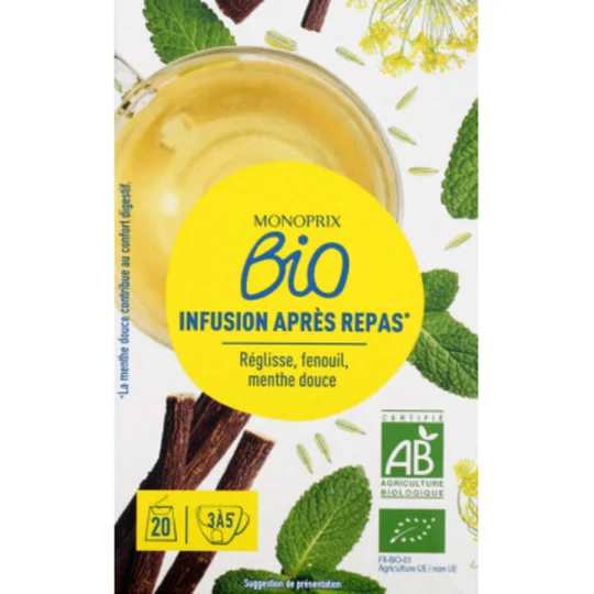 Infusion après repas à la menthe, réglisse et fenouil, bio
