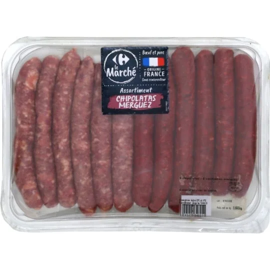 Assortiment de saucisses chipolatas merguez