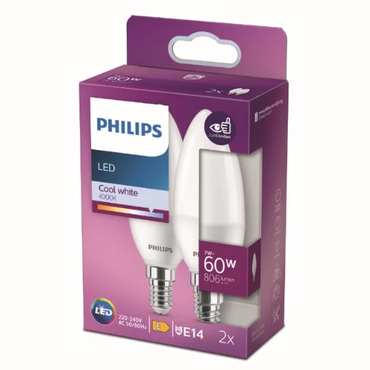 Ampoule LED E14 Flamme Blanc-froid 60W x2