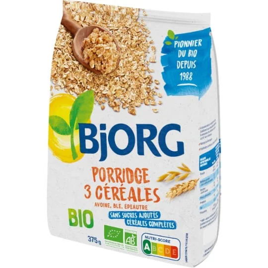 Porridge 3 céréales bio sans sucres ajoutés