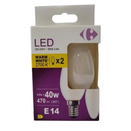 Ampoule LED E14 Flamme Blanc-chaud 40W X2