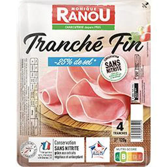 Jambon tranché Fin réduit en sel conservation sans nitrite sans couenne