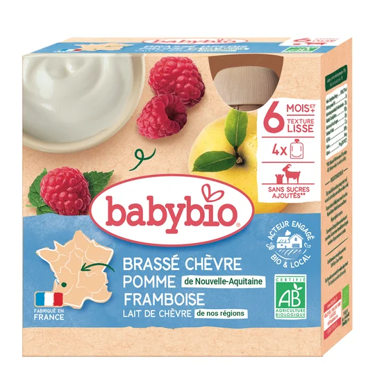 Gourde brassé au lait de chèvre pomme et framboise bio dès 6 mois