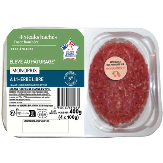 Steaks hachés de boeuf façon bouchère 5% matières grasses