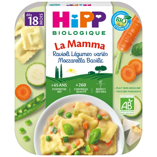 La mamma assiette ravioli légumes mozzarella basilic bio dès 18 mois