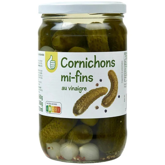 Cornichons mi-fins au vinaigre en bocal