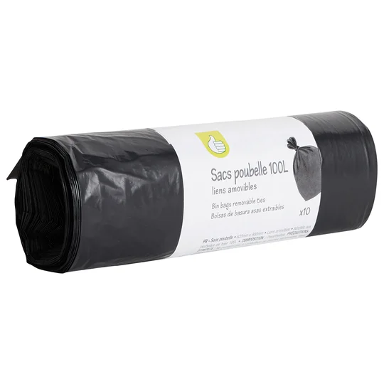 Sacs poubelle liens amovibles 100L