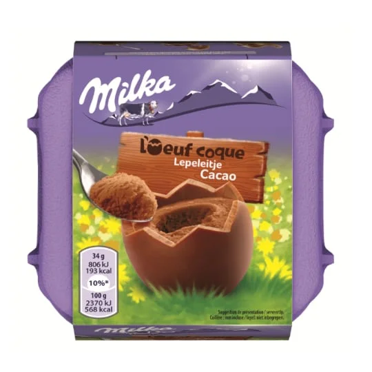 Oeufs coques au chocolat au lait fourrés crème au lait et cacao