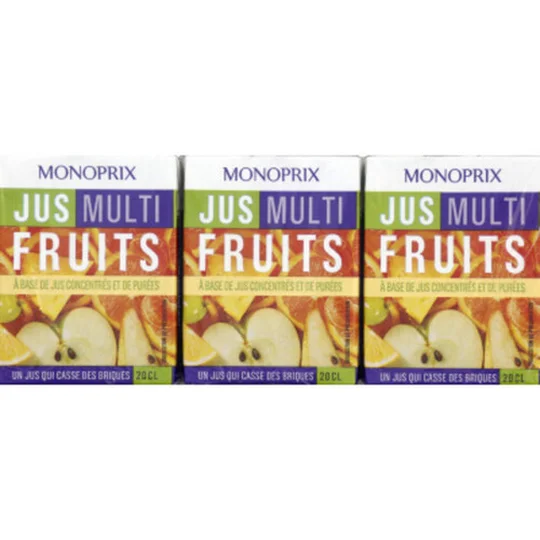 Jus multifruits à base de jus concentrés et de purées