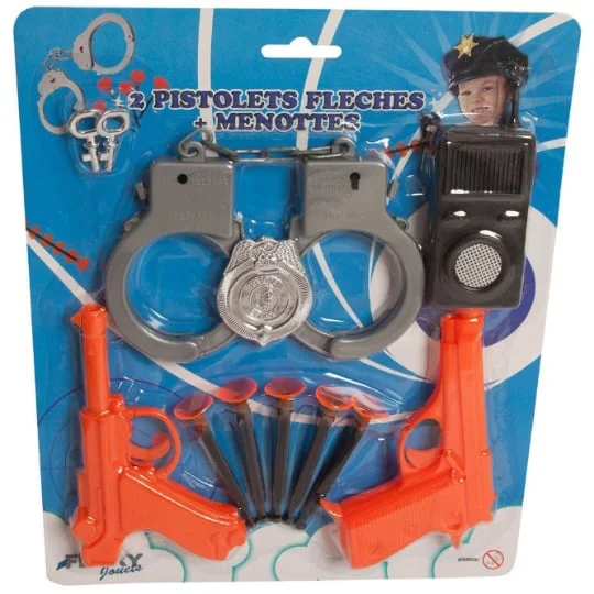 Jouet blister 2 pistolets orange avec fleches et menottes - 302226