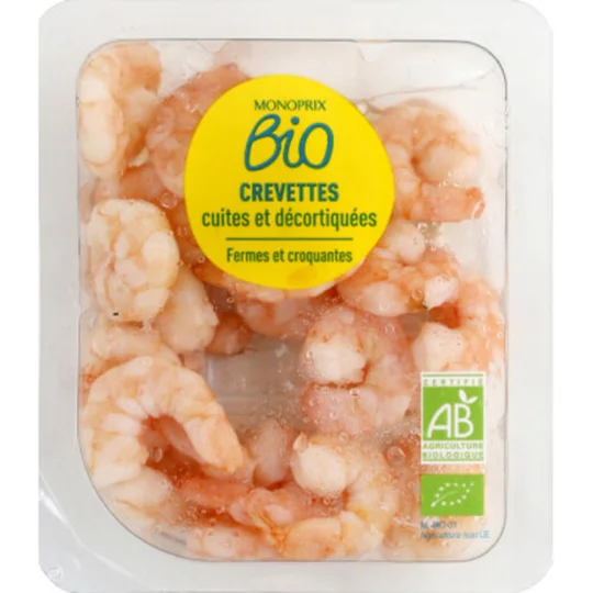 Crevettes cuites et décortiquées bio
