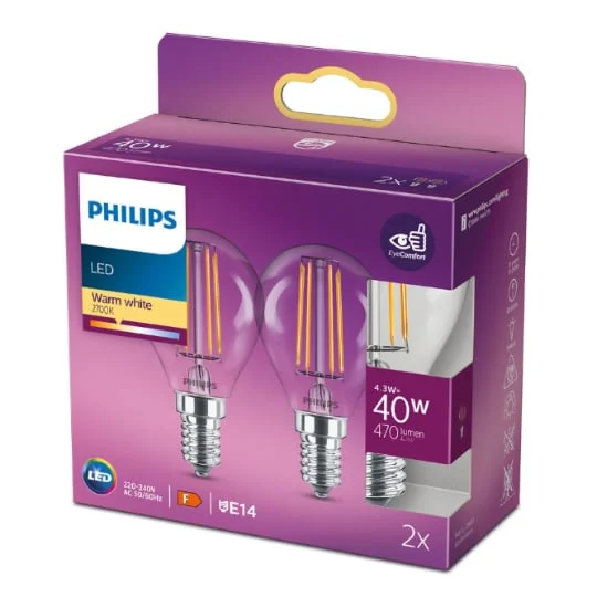 Ampoule LED E14 Sphérique Filement Blanc-chaud 40W x2