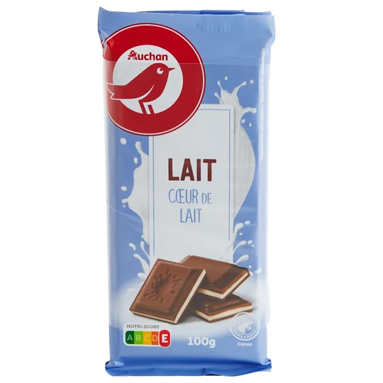 Tablette de chocolat au lait coeur de lait