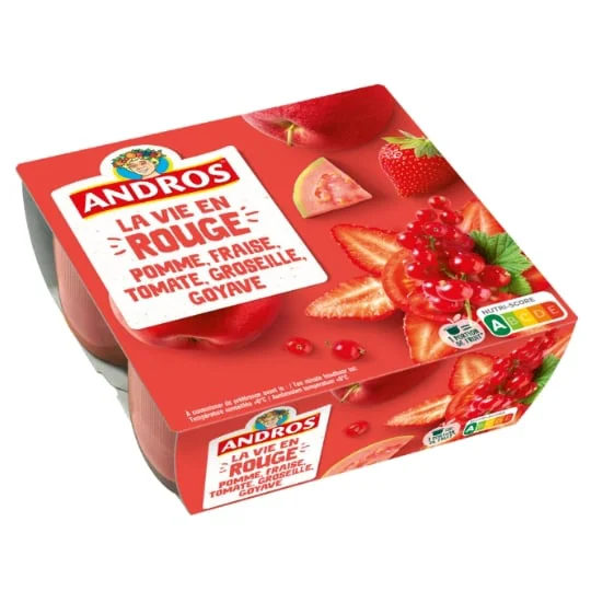 Compote la vie en rouge pomme, fraise, tomate, groseille et goyave