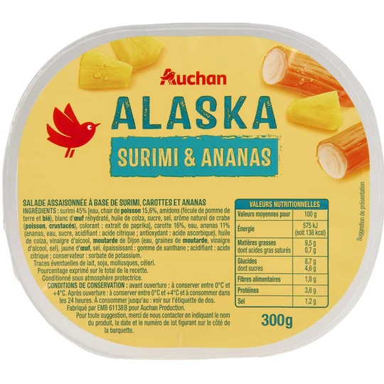 Salade Alaska au surimi carottes et ananas