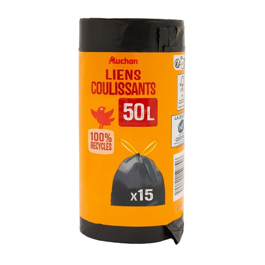 Sacs poubelle avec liens coulissants 50L