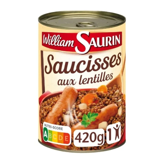 Plat cuisiné saucisses aux lentilles