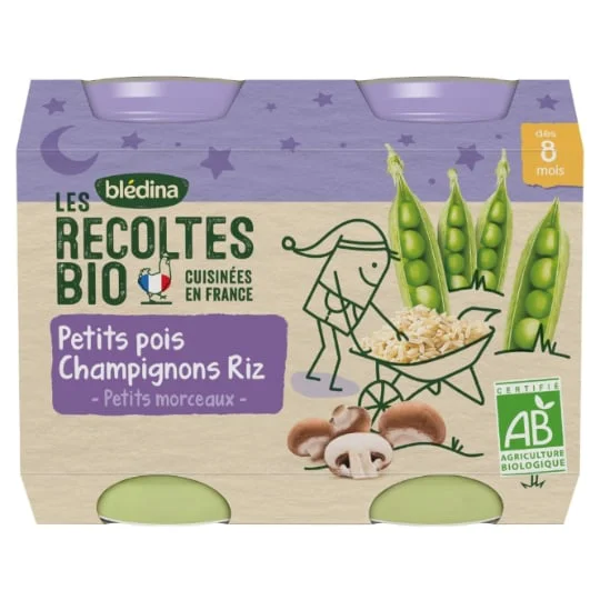 Petit pot bébé bio Riz champignon pois - dès 8 mois