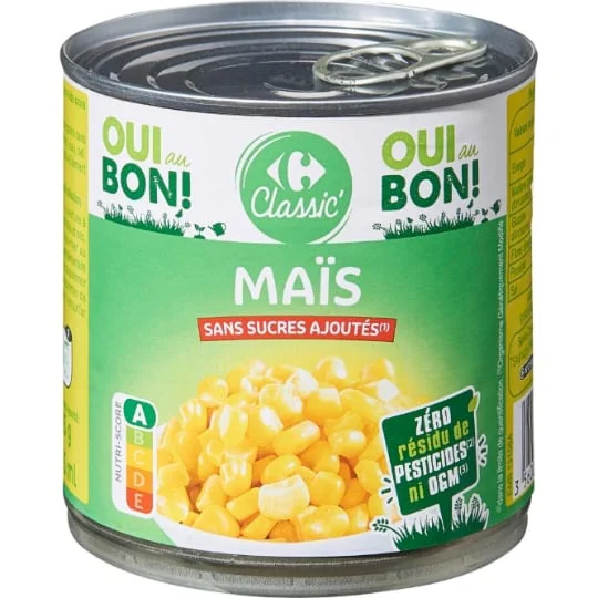 Maïs sans sucres ajoutés