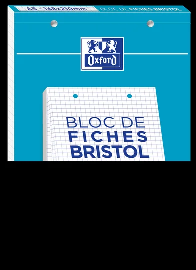 Bloc bristol fiches perforées 148x120 quadrillé 5 blanc - 30 feuilles