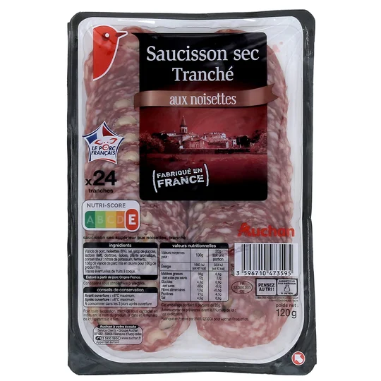 Saucisson sec aux noisettes tranché