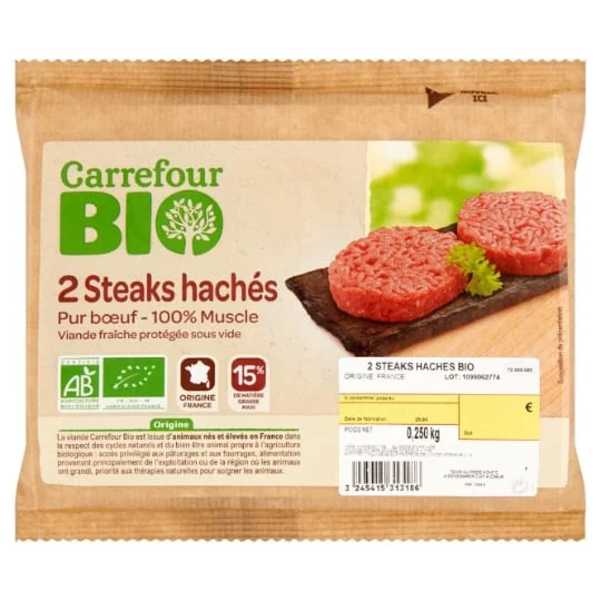 Steaks hachés viande bovine Bio 15% MG