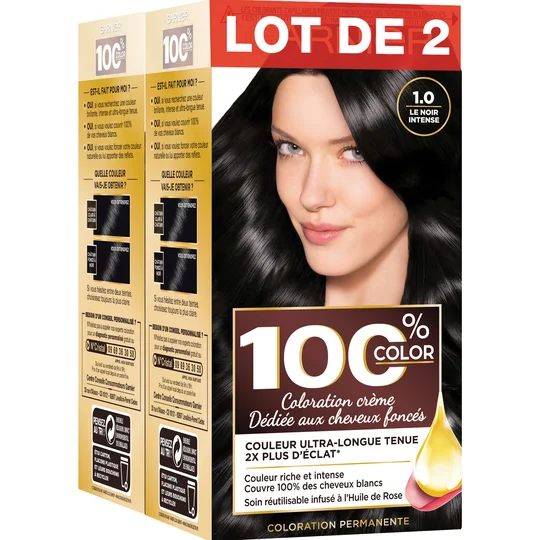 Coloration crème permanente 1.0 le noir intense 4 produits 1 kit