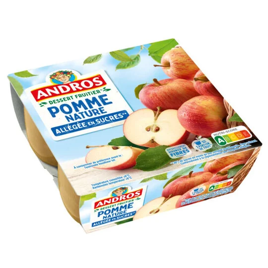 Compotes pomme nature, allégées en sucre