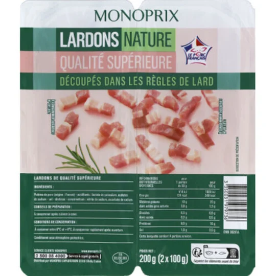 Lardons nature qualité supérieure