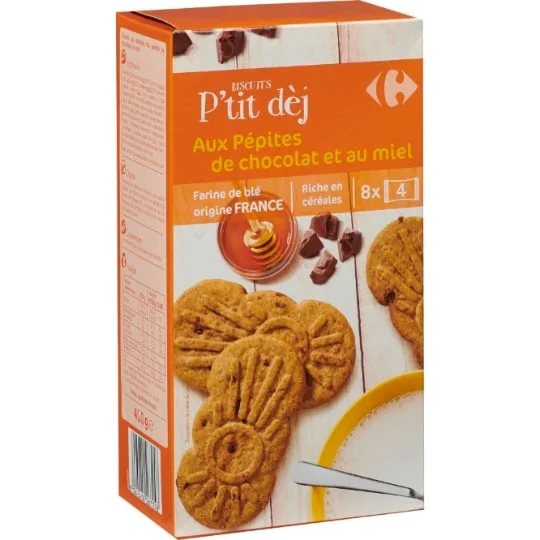 Biscuits petit déjeuner pépites de chocolat miel