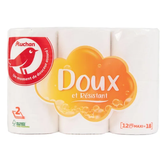 Papier toilette blanc maxi 2 plis doux et résistant
